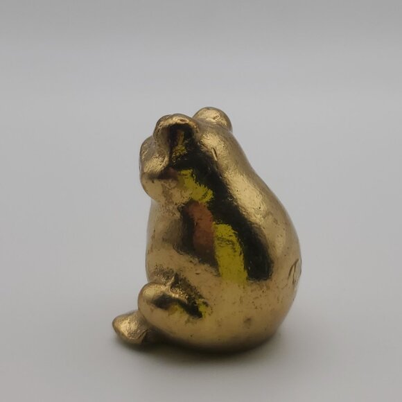 THAT FACE! SOLID BRASS Frog Toad Miniature Figurine Collectible Rustic Gold Cute - Picture 2 of 5